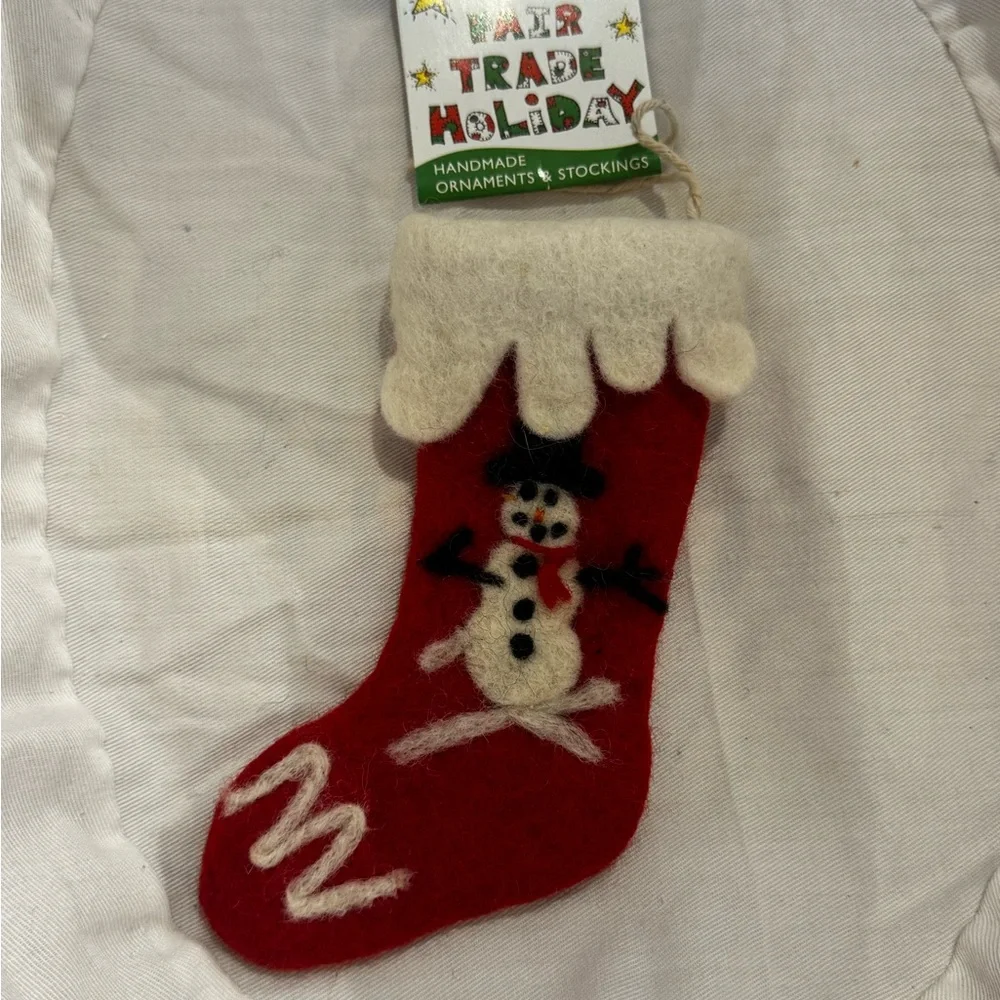 Wild Woolies 100% Wool Snowman Mini Stocking Christmas Ornament - NWT